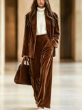 Velvet Blazer and Wide-Leg Pants Two-Piece Set - Lilixa.store