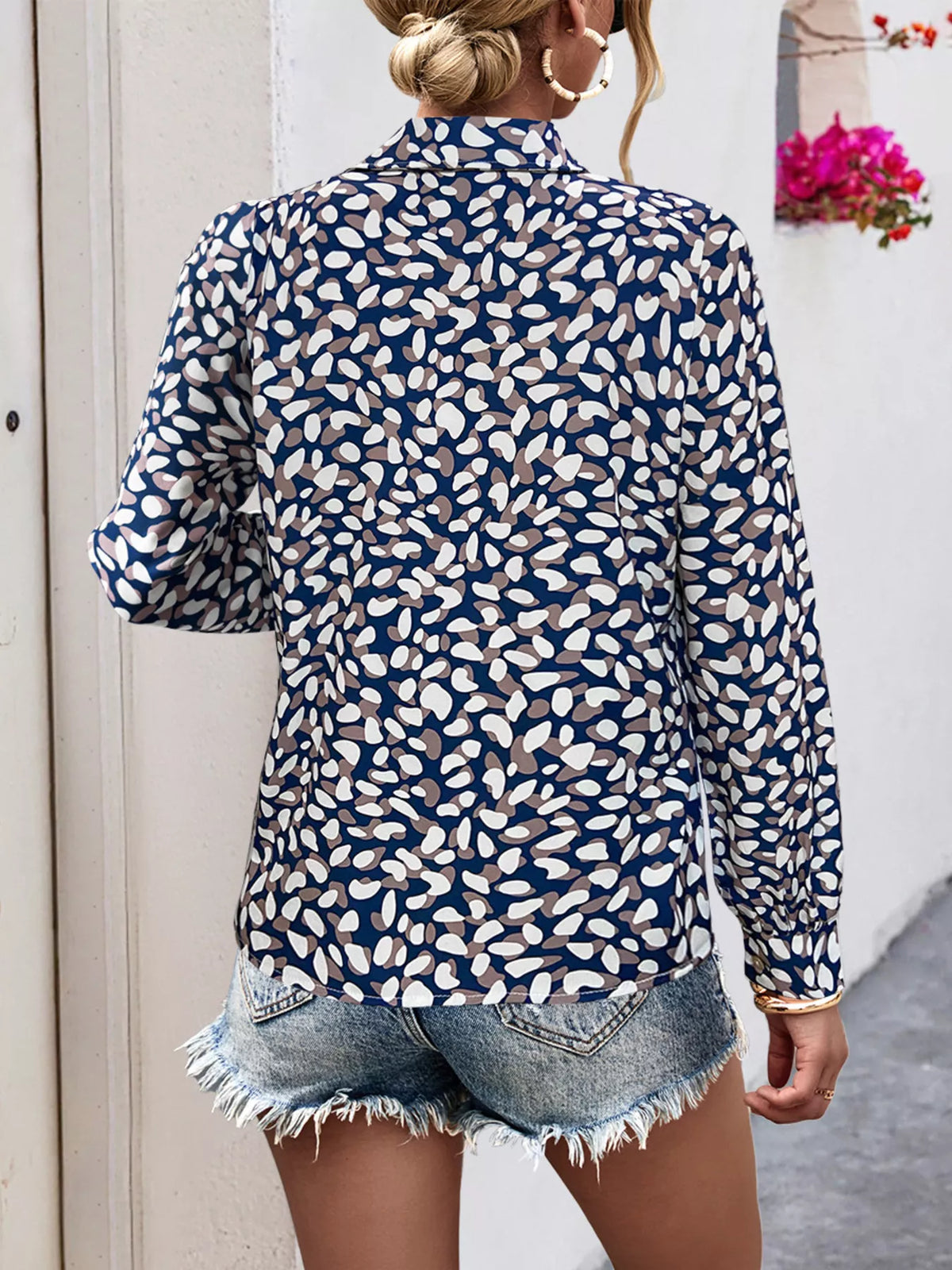 Printed Button-Down Long Sleeve Shirt