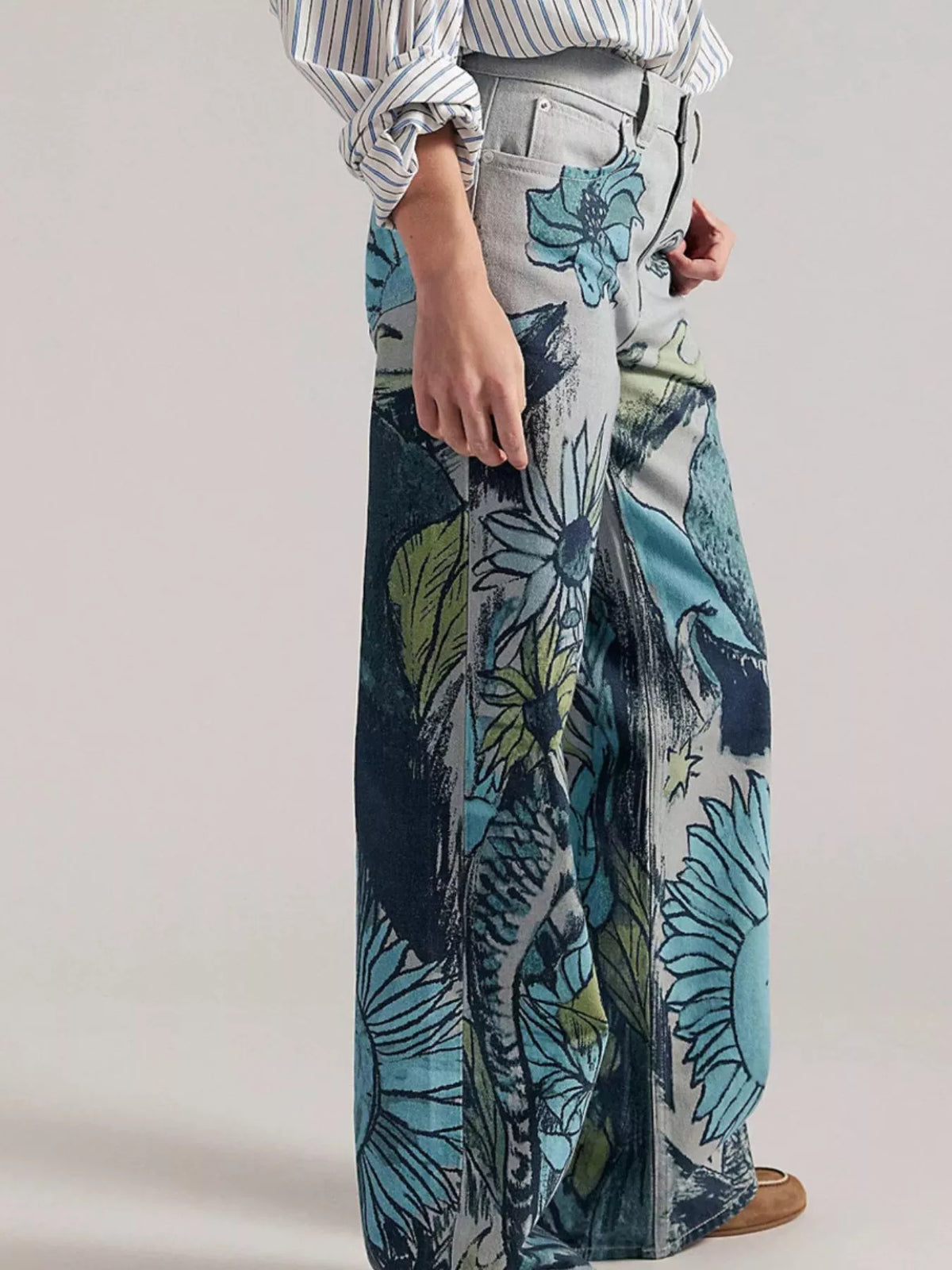Printed Wide Leg Jeans - Lilixa.store