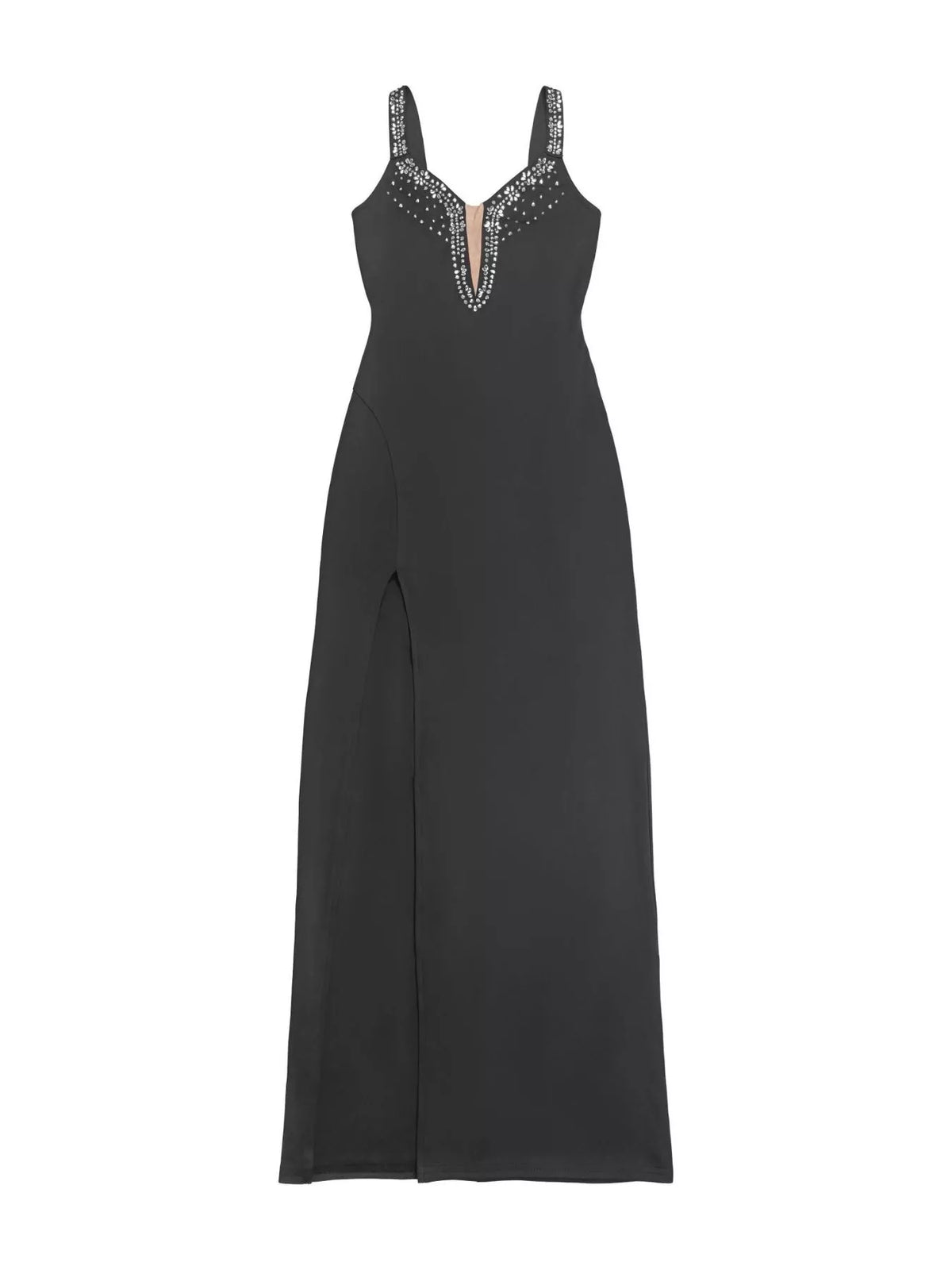 Rhinestone Cutout Back High Slit Maxi Dress