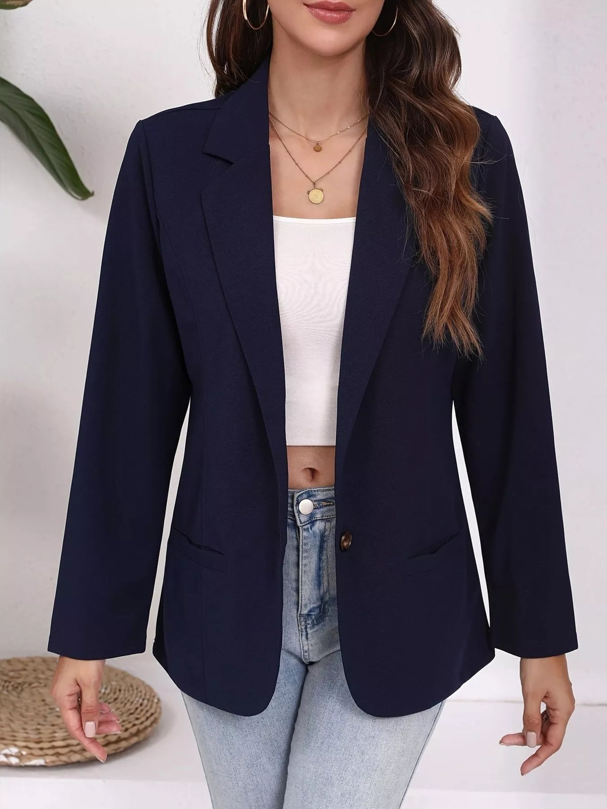 Plus Size Lapel Collar Single-Button Blazer - Lilixa.store