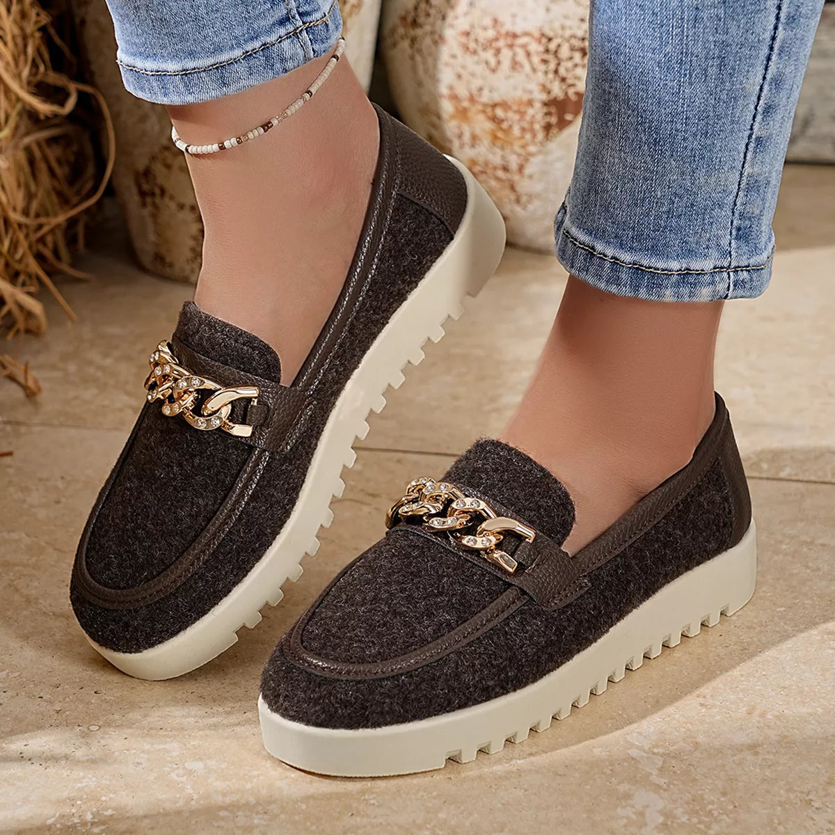 Round Toe Platform Slip-Ons