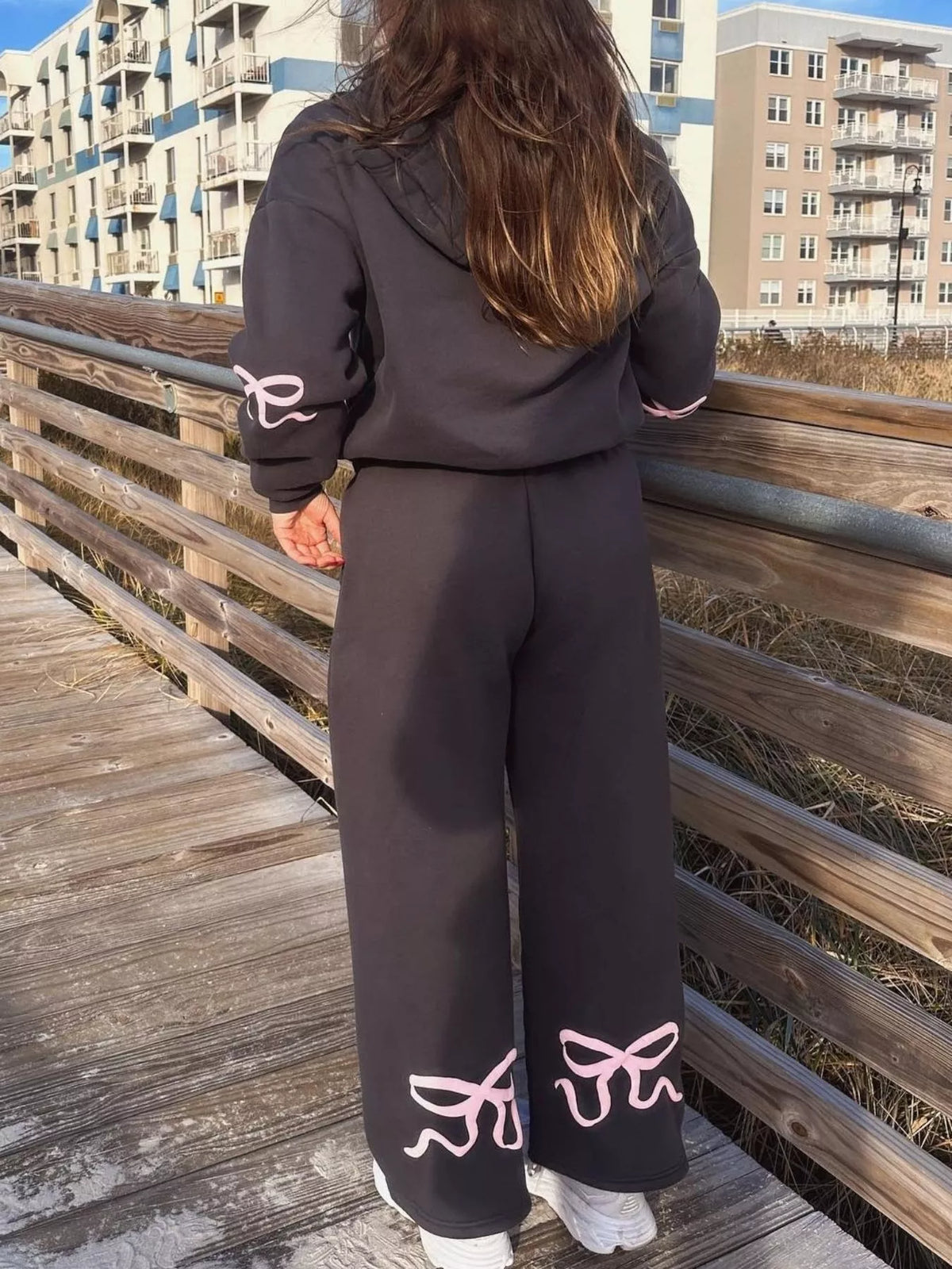 Bow and Heart Dropped Shoulder Hoodie and Pants Set - Lilixa.store