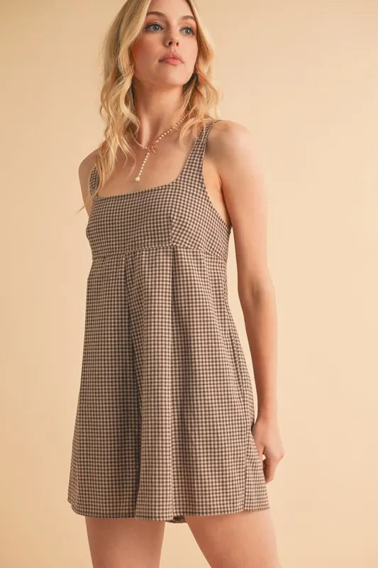 Aemi+Co Plaid Square Neck Romper - Lilixa.store