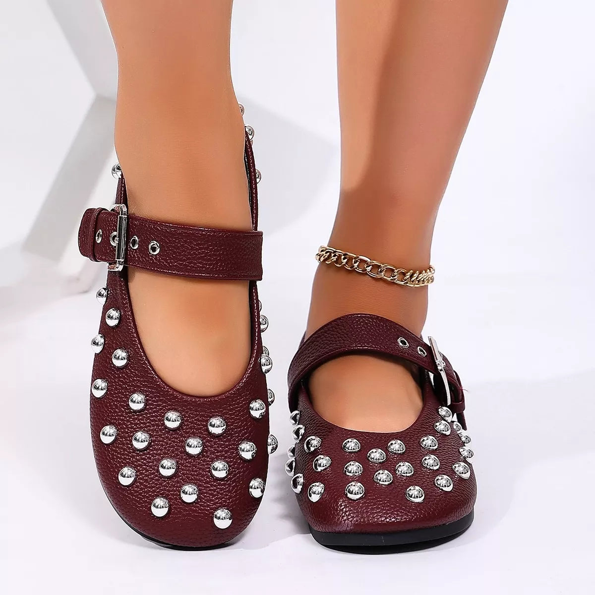 Studded Round Toe Slip-Ons - Lilixa.store