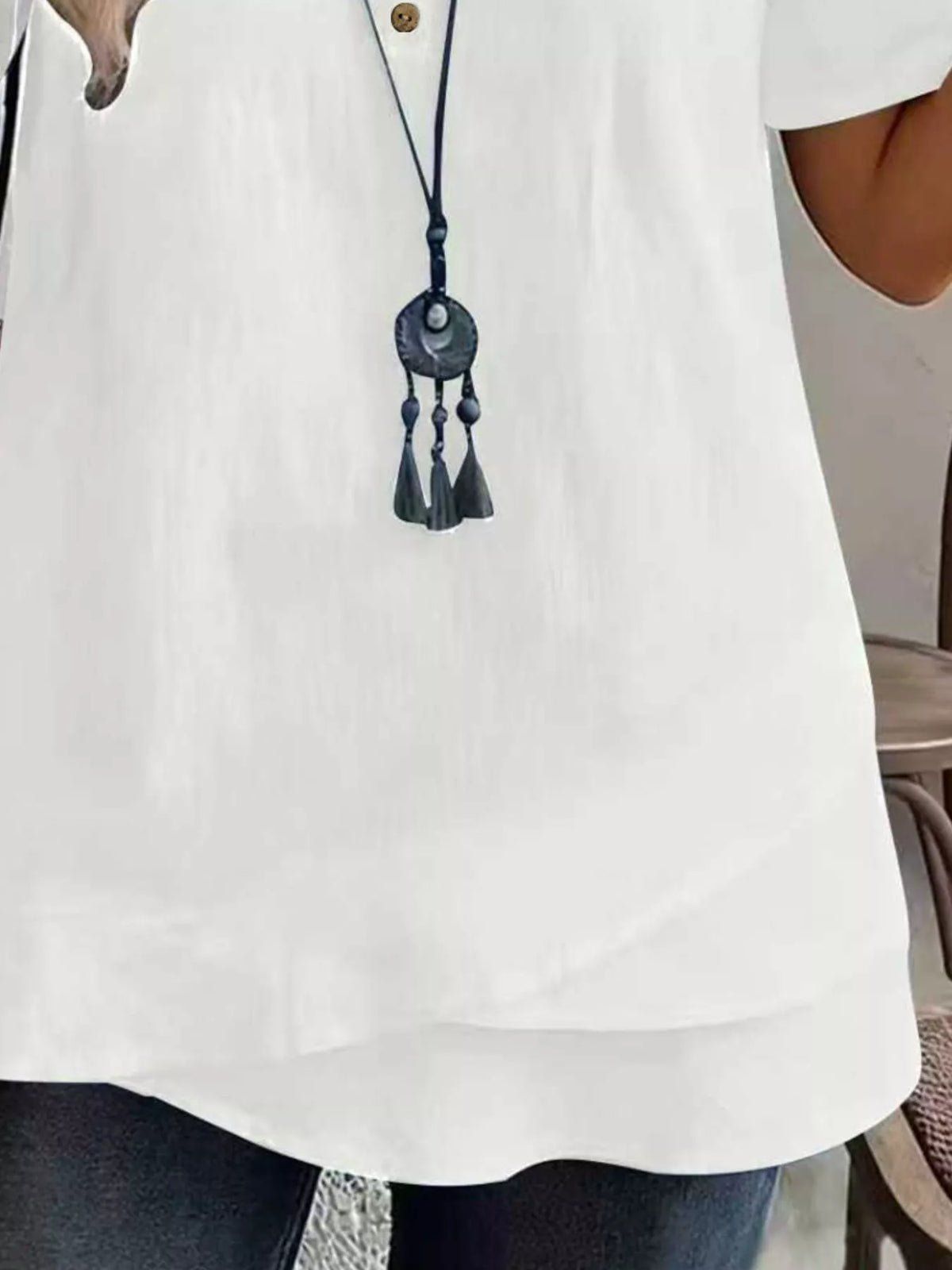 Notched Short Sleeve Blouse - Lilixa.store