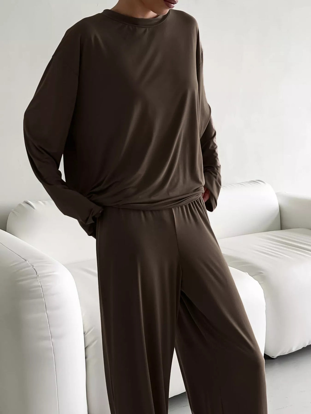 Solid Color Long Sleeve Top and Pants Set - Lilixa.store