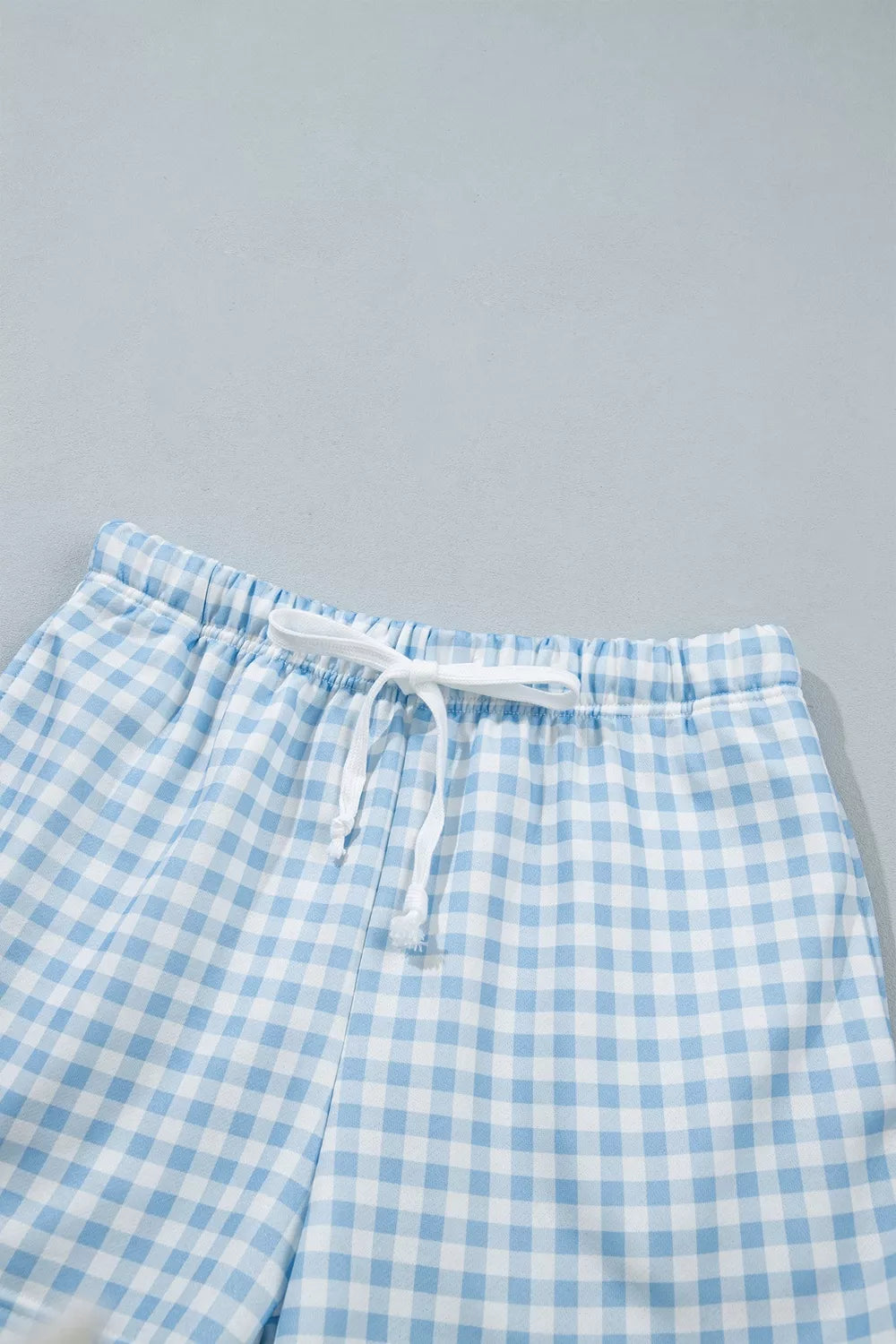 Gingham Long Sleeve Sweatshirt and Shorts Set in Light Blue, view 11