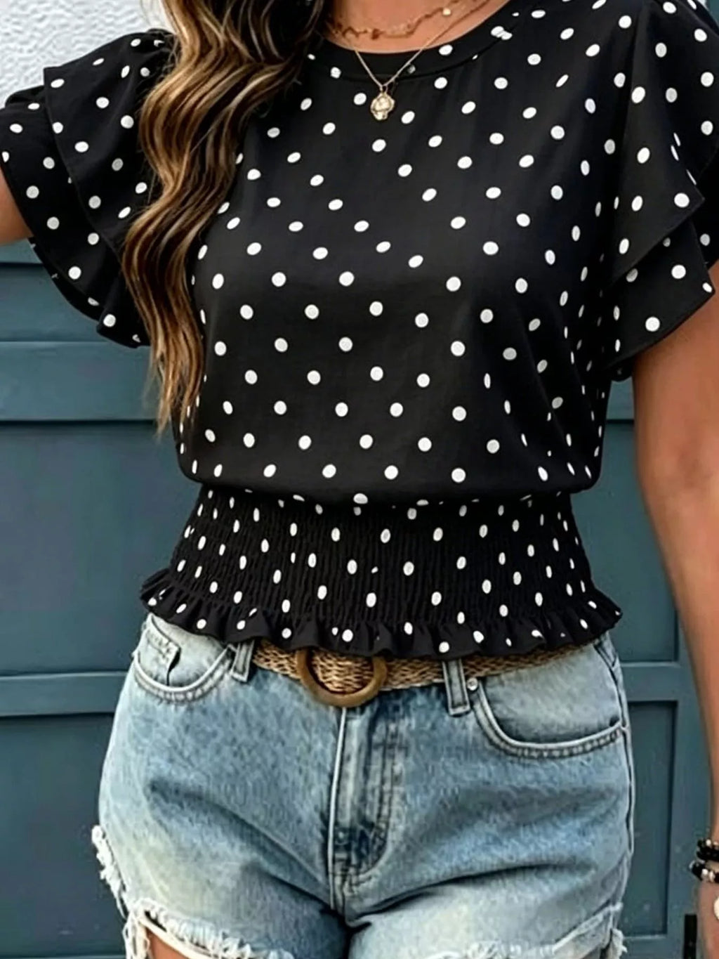 Polka Dot Ruffle Sleeve Blouse - Lilixa.store
