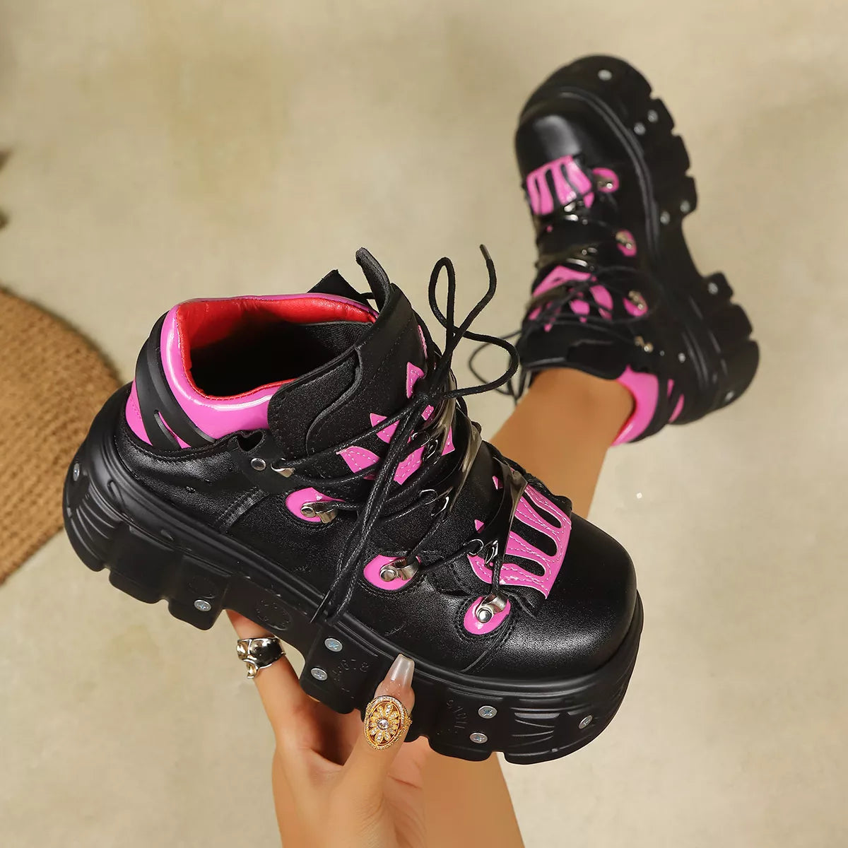 Platform Lace-Up Chunky Leather Shoes - Lilixa.store