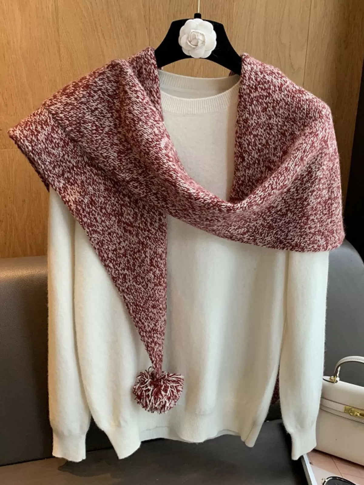 100% Wool Pom-Pom Knitted Scarf - Lilixa.store