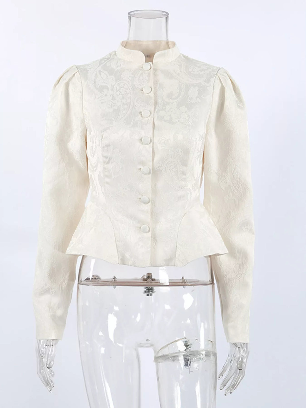 Jacquard Peplum Puff Sleeve Outerwear - Lilixa.store