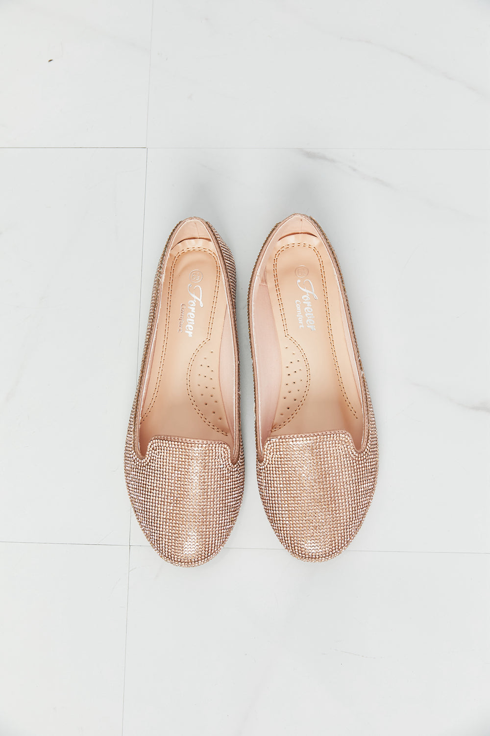 Forever Link Rhinestone Round Toe Flats in Rose Gold, view 3