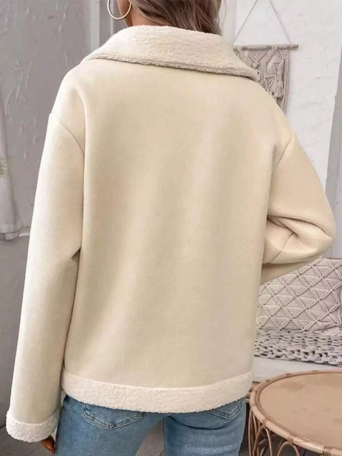 Plus Size Fleece Button-Down Outerwear in Apricot, view 2