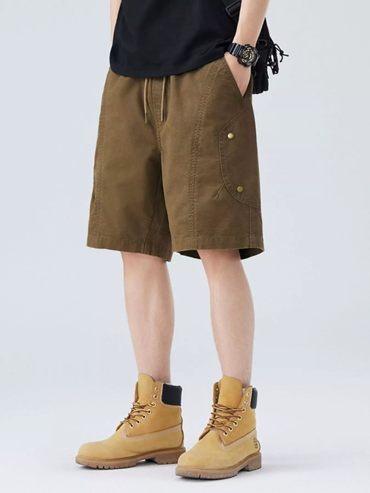 Men's Plus Size Casual Cargo Shorts in Coffee Color, view 2
