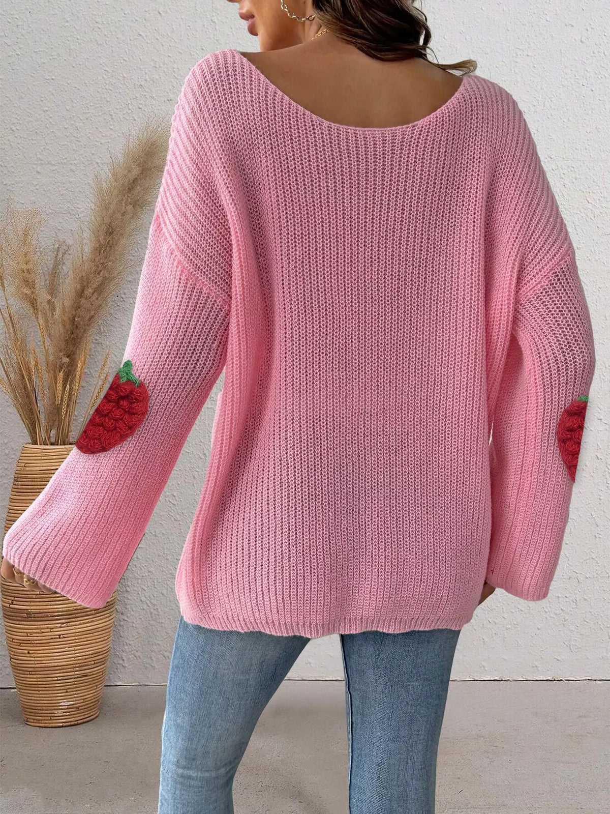 Strawberry Applique Oversized Sweater