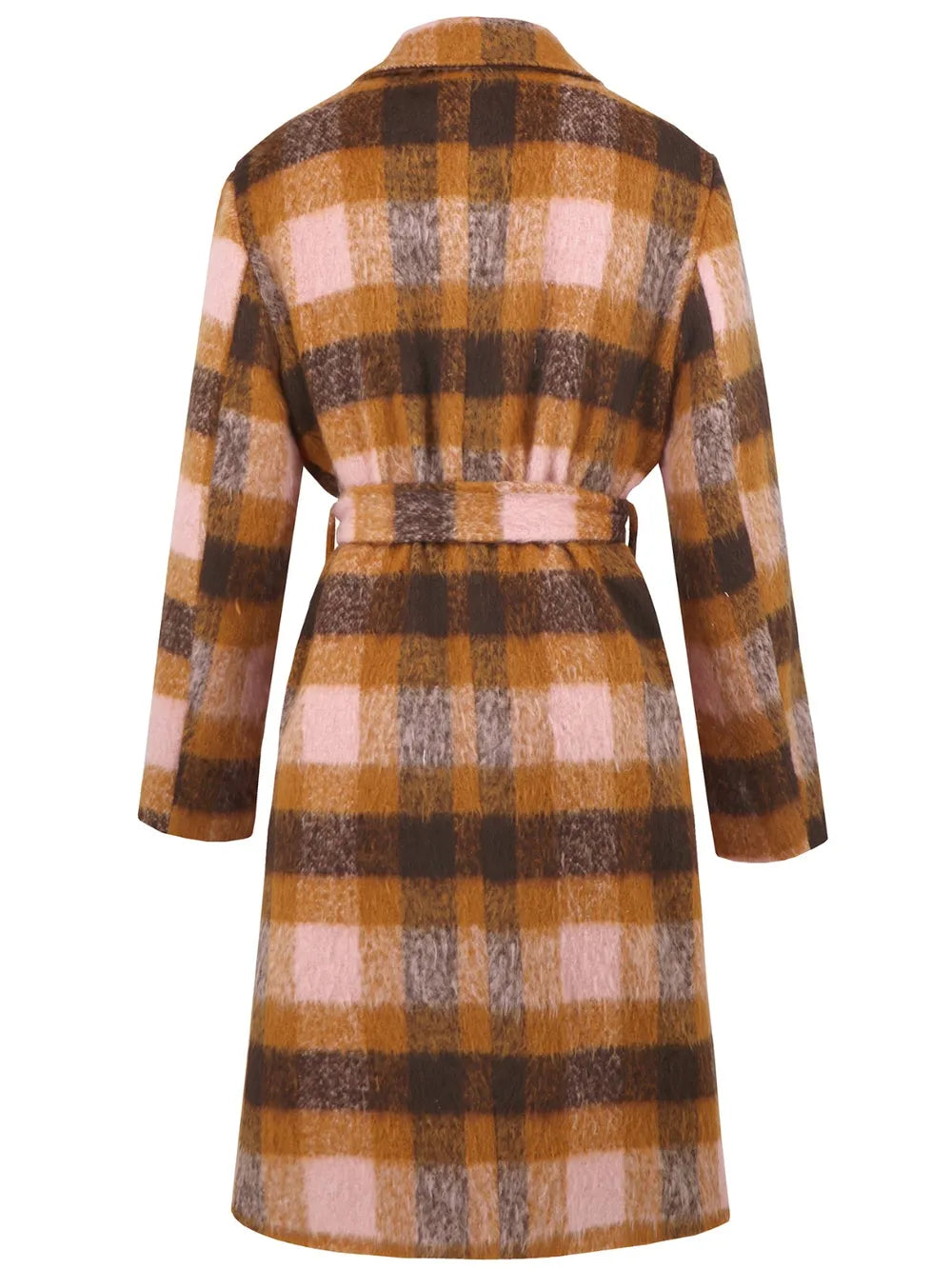 Tied Plaid Collared Neck Coat, view 14