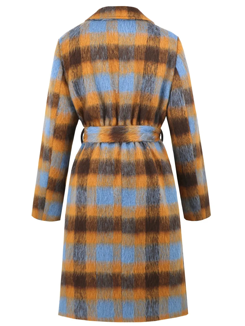 Tied Plaid Collared Neck Coat, view 6