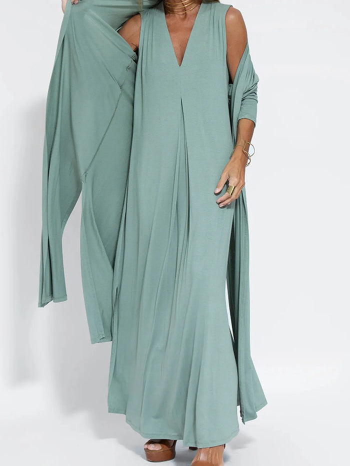 Full Size Open Front Side Slit Longline Cardigan Plus Size in Teal