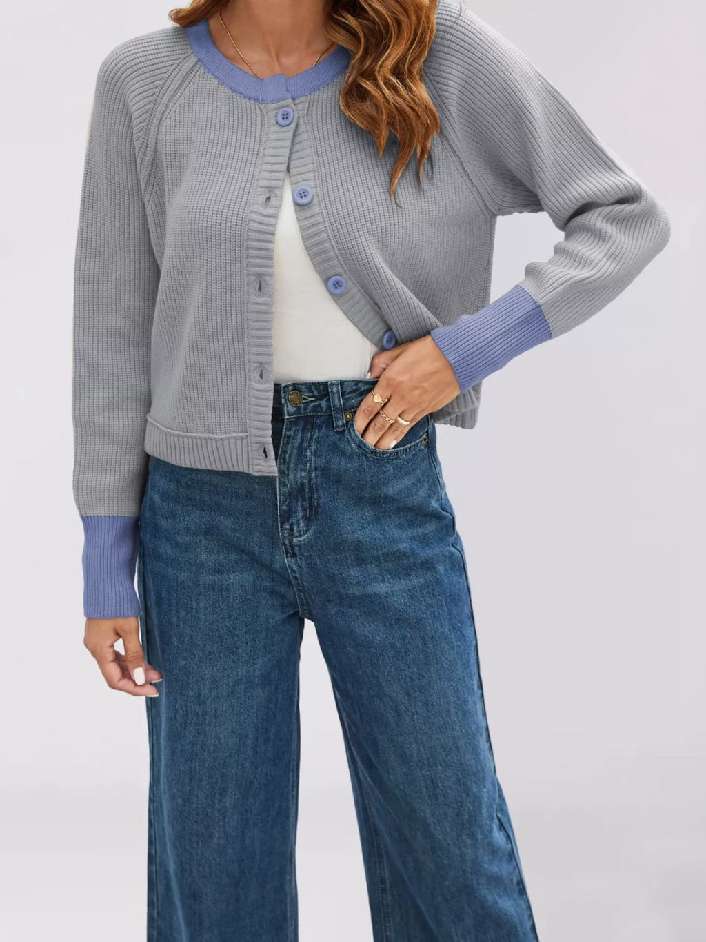 Color Block Ribbed Knit Button-Front Cardigan - Lilixa.store
