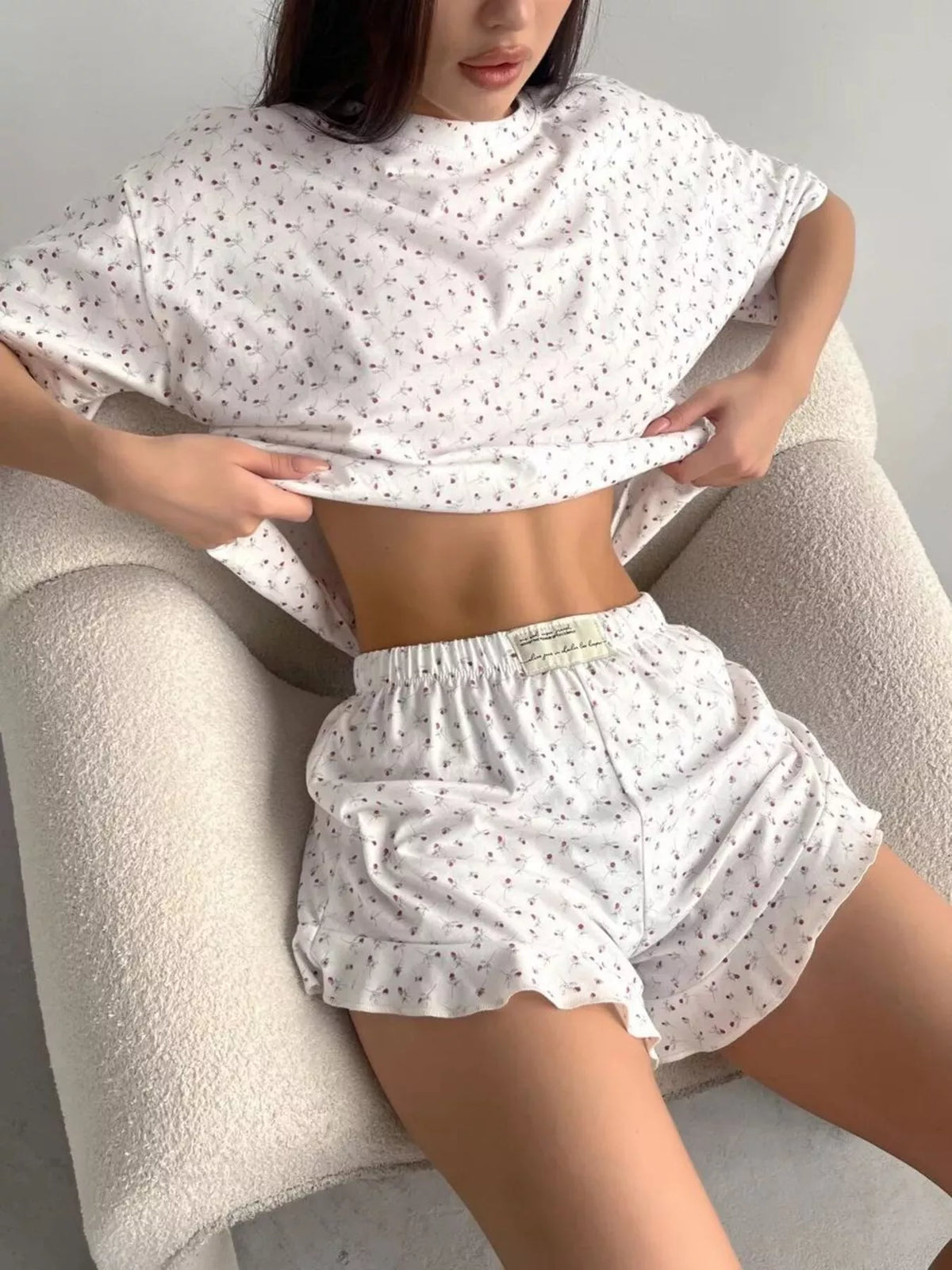 Floral Print Short Sleeve Top and Shorts Lounge Set - Lilixa.store