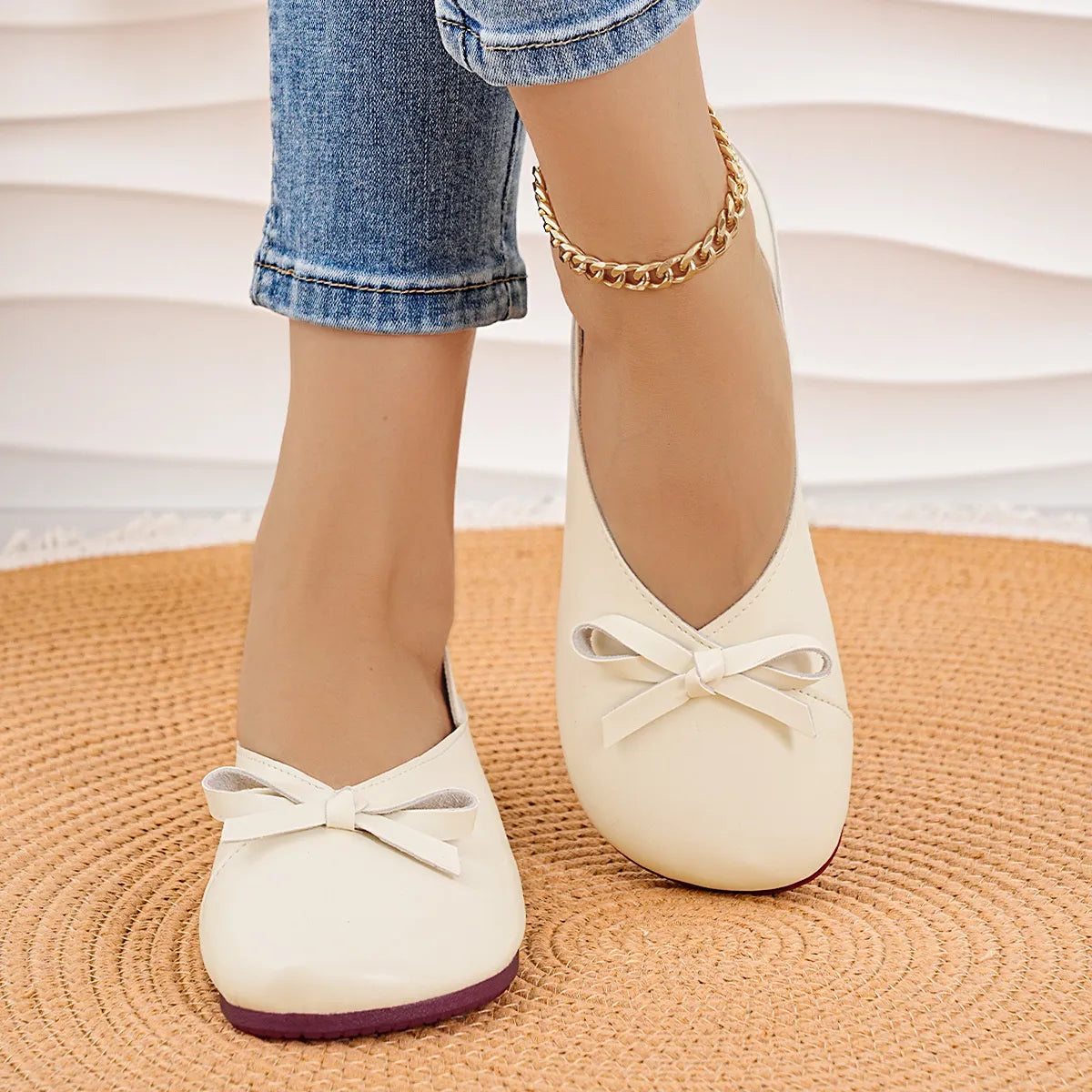 Bow Round Toe Flats Slip-Ons, view 11