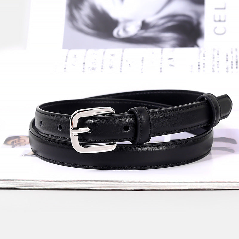 Classic Leather Skinny Belt with Silver Buckle - Lilixa.store