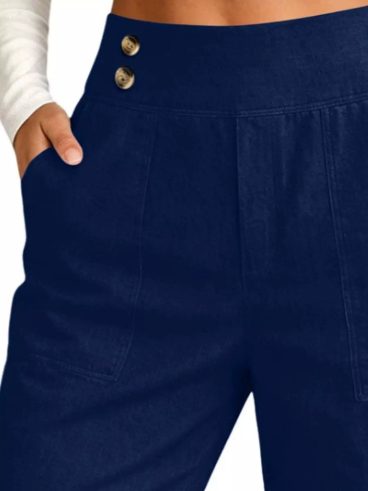 Full Size High-Waisted Button-Detail Cropped Pants Plus Size, view 6