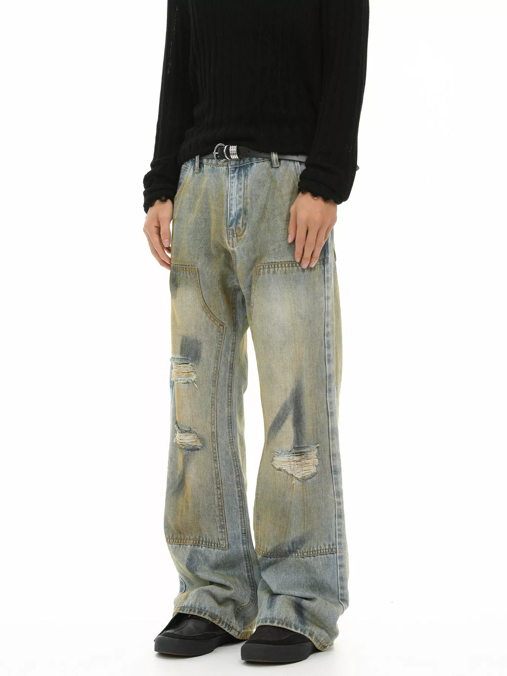 Men's Distressed Vintage Wash Loose-Fit Jeans - Lilixa.store