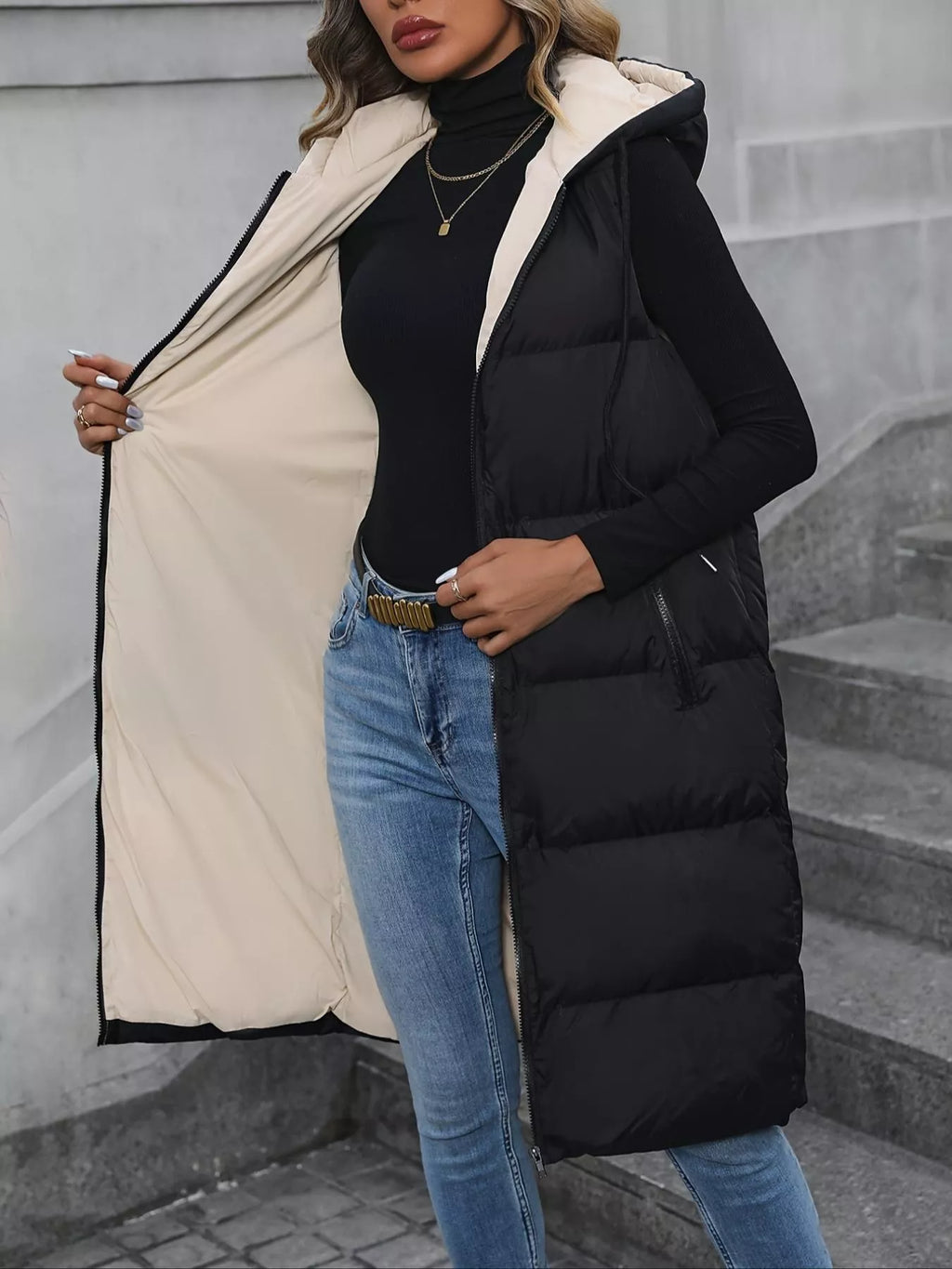 Longline Padded Hooded Vest Coat - Lilixa.store