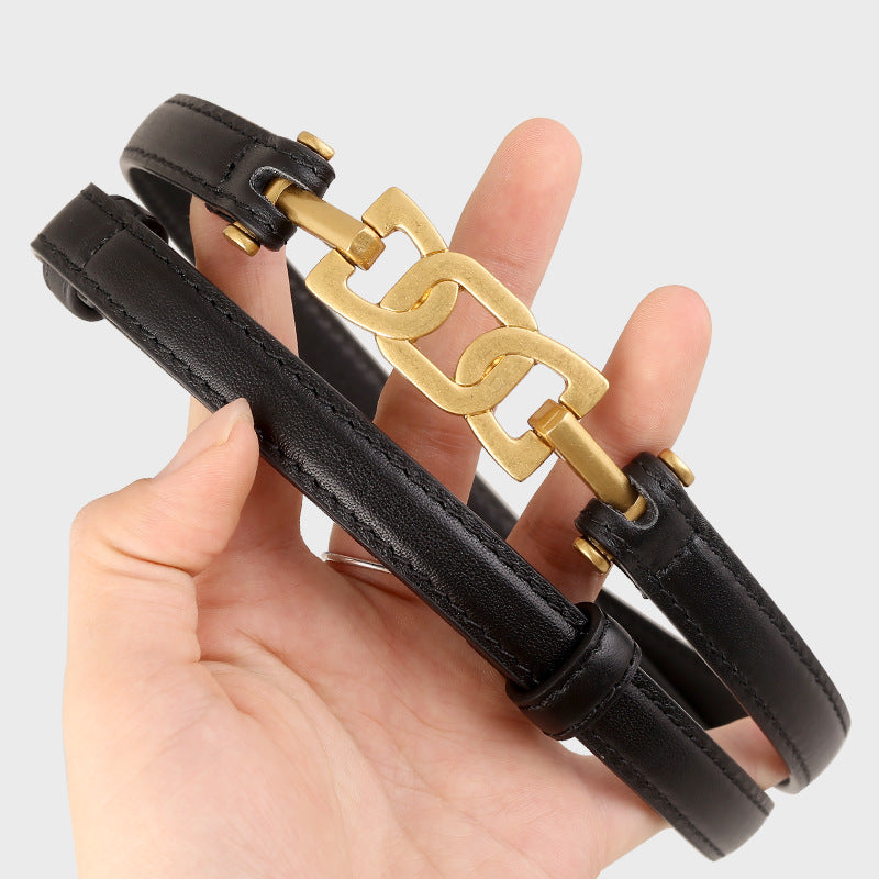 Gold Buckle Skinny Leather Belt - Lilixa.store