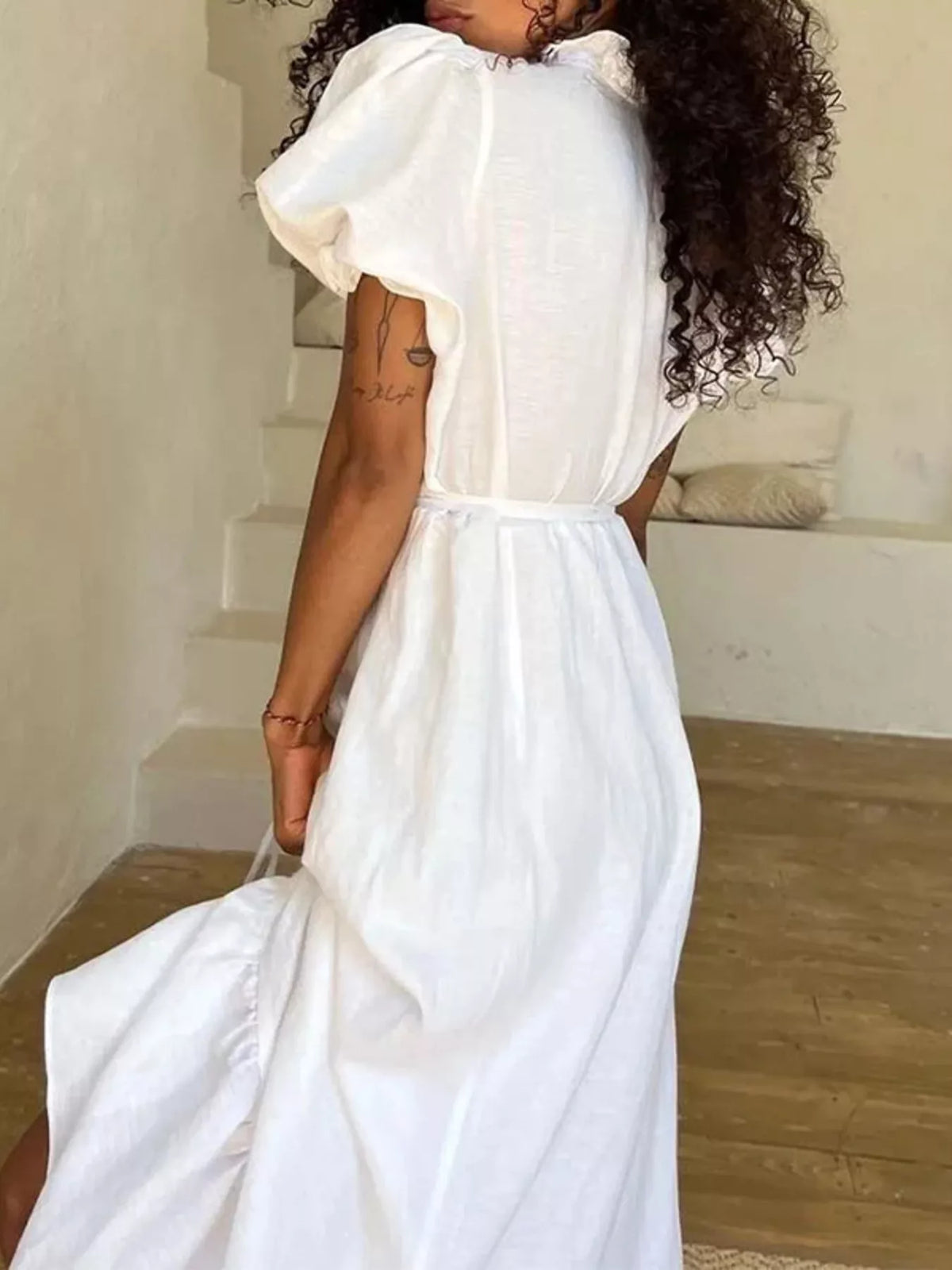 Full Size Puff Sleeve Ruffle Trim Maxi Dress Plus Size, view 3