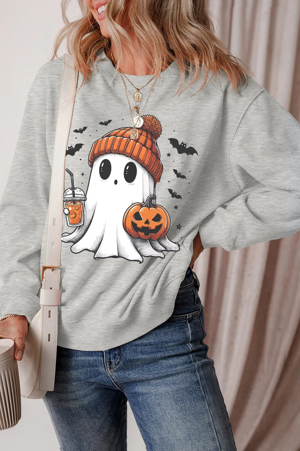 Ghost Round Neck Long Sleeve Sweatshirt - Lilixa.store