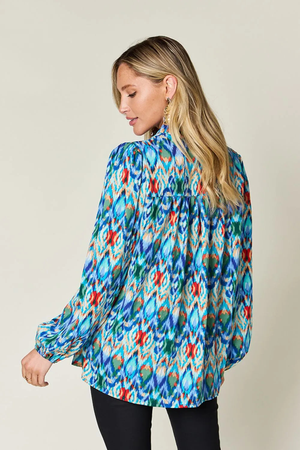 Double Take Full Size Printed Balloon Sleeve Blouse - Lilixa.store