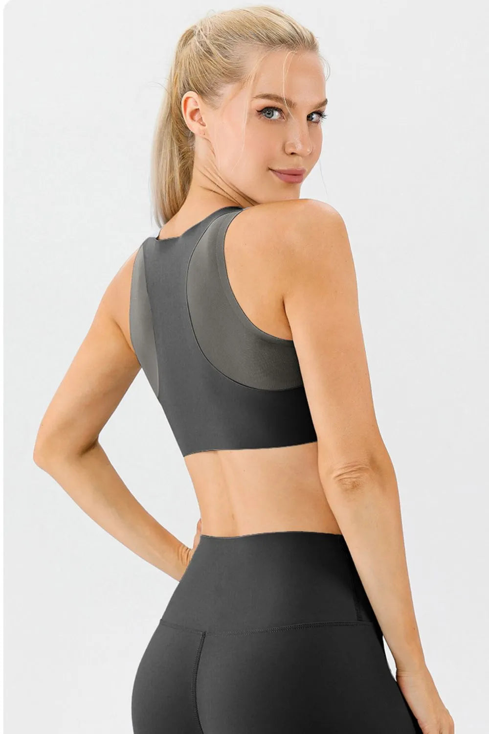 Round Neck Wide Strap Active Bra - Lilixa.store