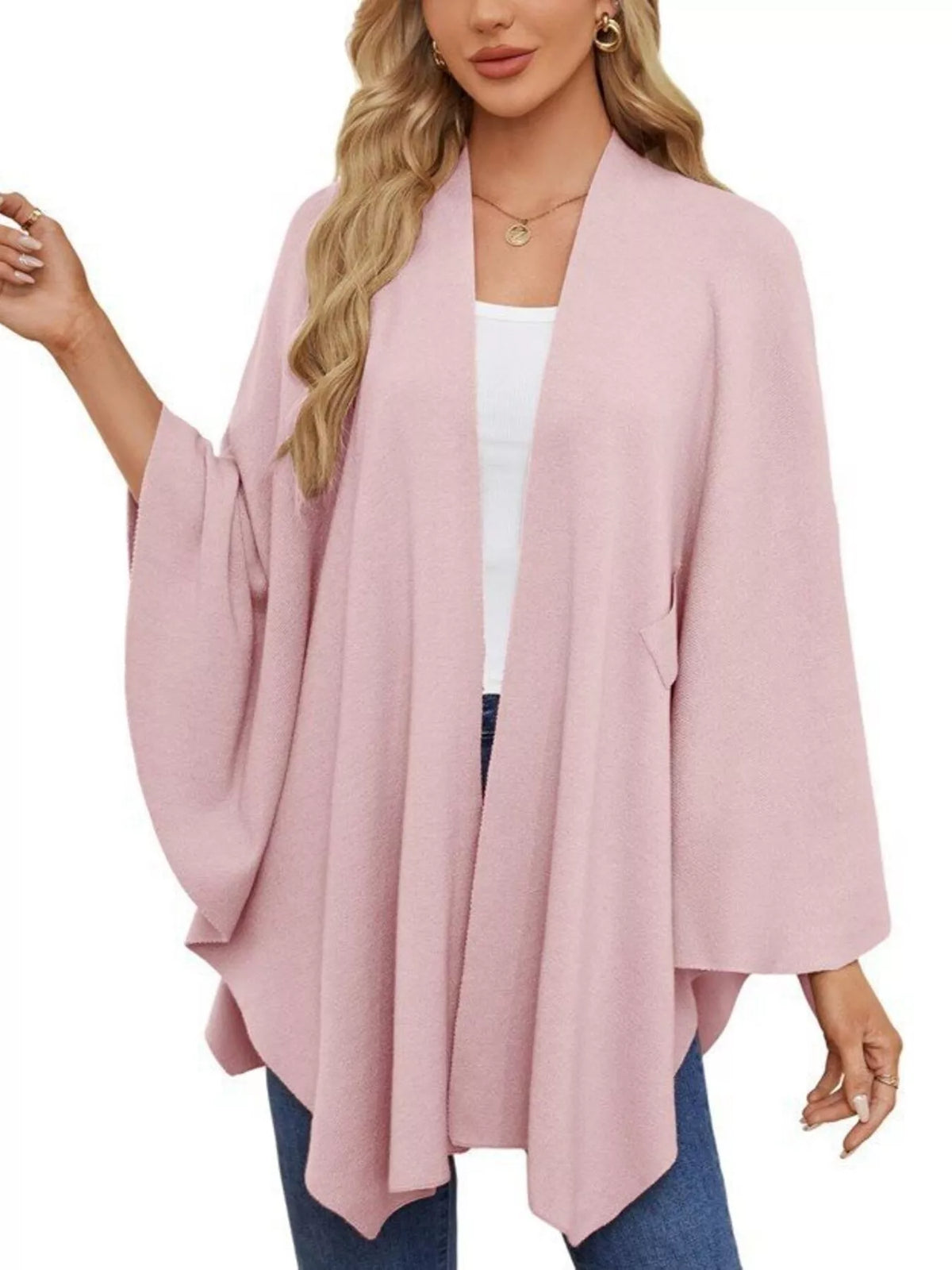 Solid Color Tie-Front Knit Cape Top, view 9