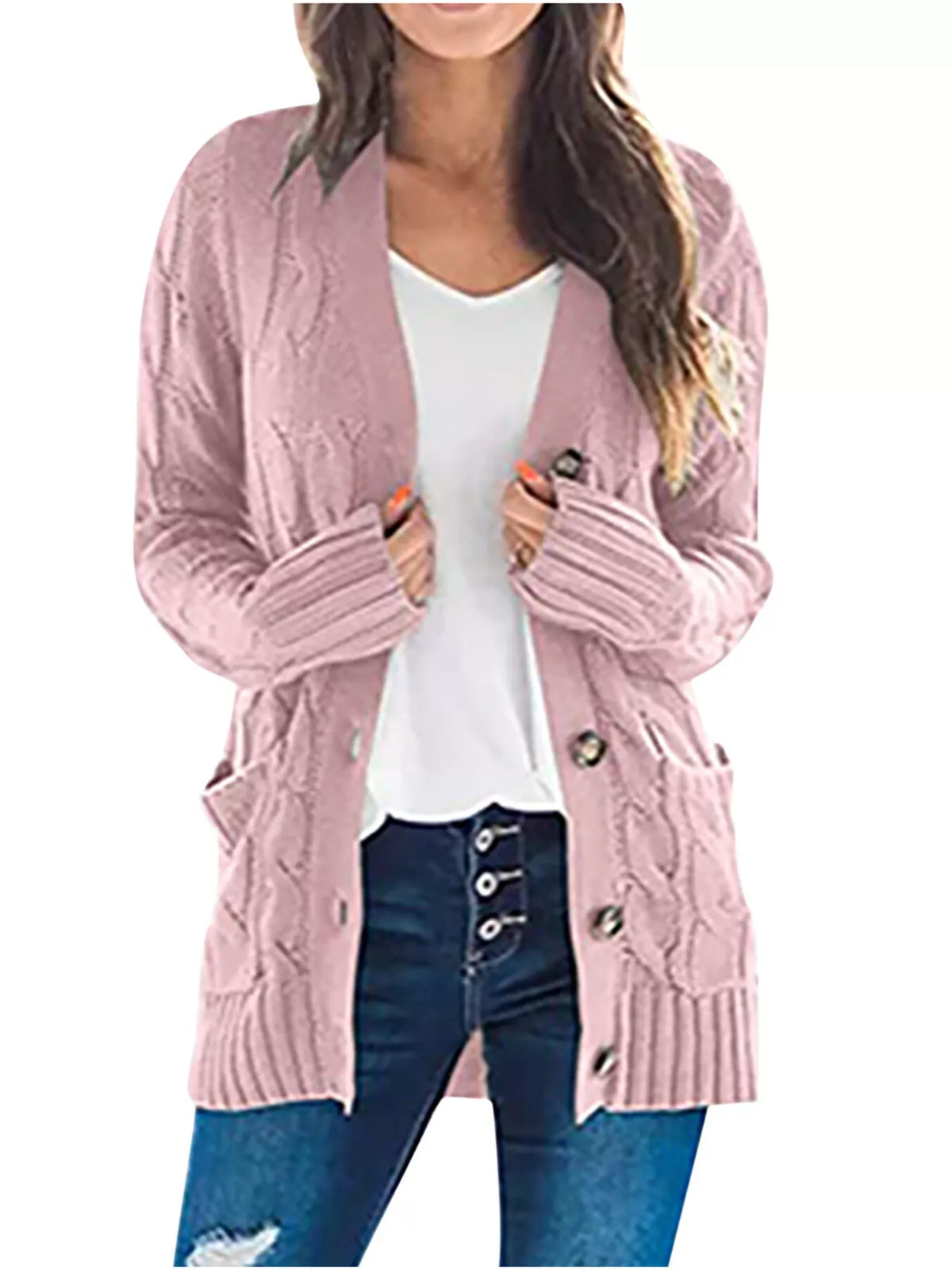 Full Size Chunky Cable Knit Button-Down Cardigan Plus Size - Lilixa.store