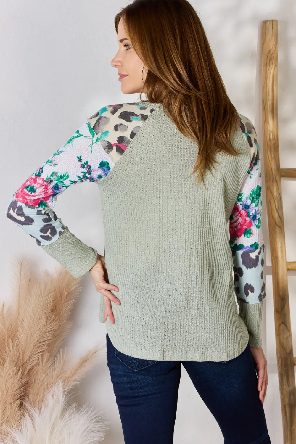 Hailey & Co Full Size Printed Round Neck Blouse - Lilixa.store