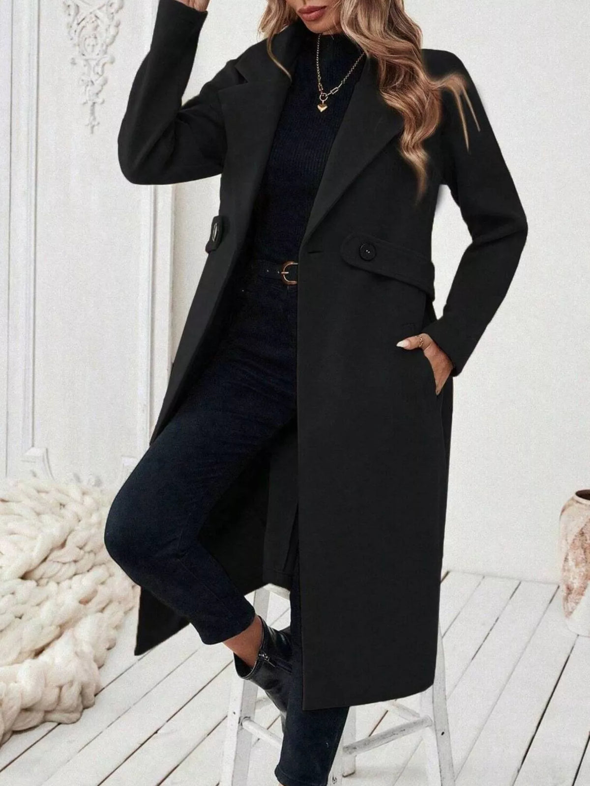 Lapel Collar Longline Coat - Lilixa.store