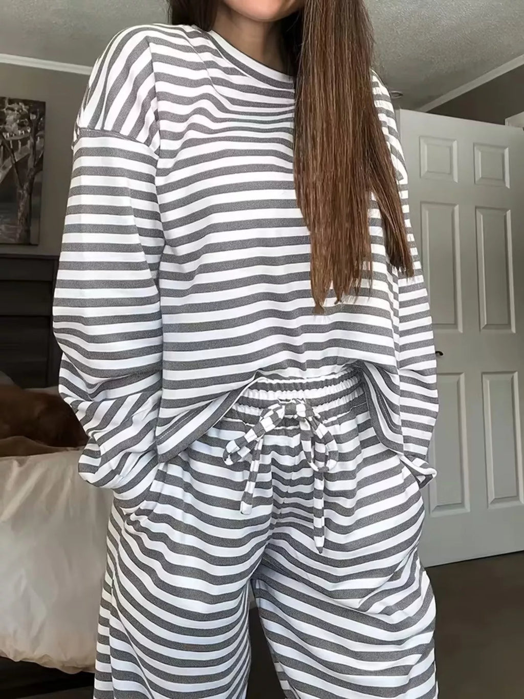 Striped Long Sleeve Top and Pants Set - Lilixa.store