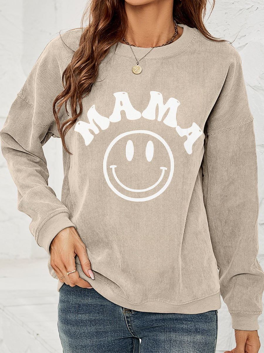Round Neck Long Sleeve MAMA Graphic Sweatshirt - Lilixa.store