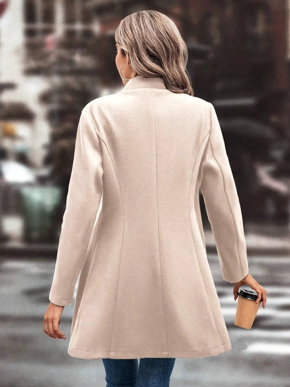 Collared Neck Long Sleeve Longline Coat, view 8