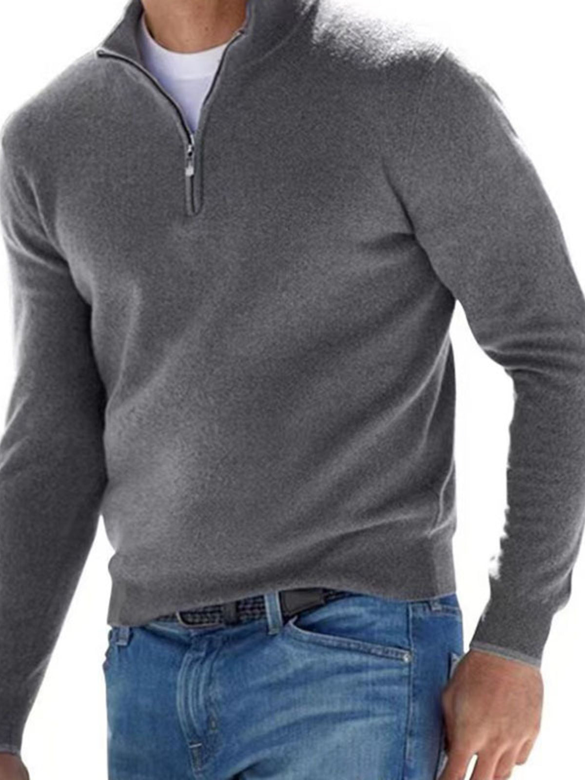 Men's Full Size Quarter-Zip Long Sleeve Sweater Plus Size