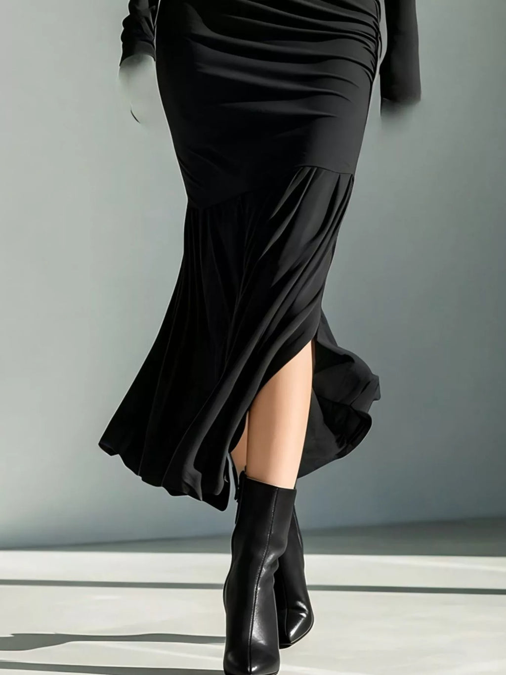Full Size Slit Turtleneck Ruched Bodycon Mermaid Dress Plus Size - Lilixa.store
