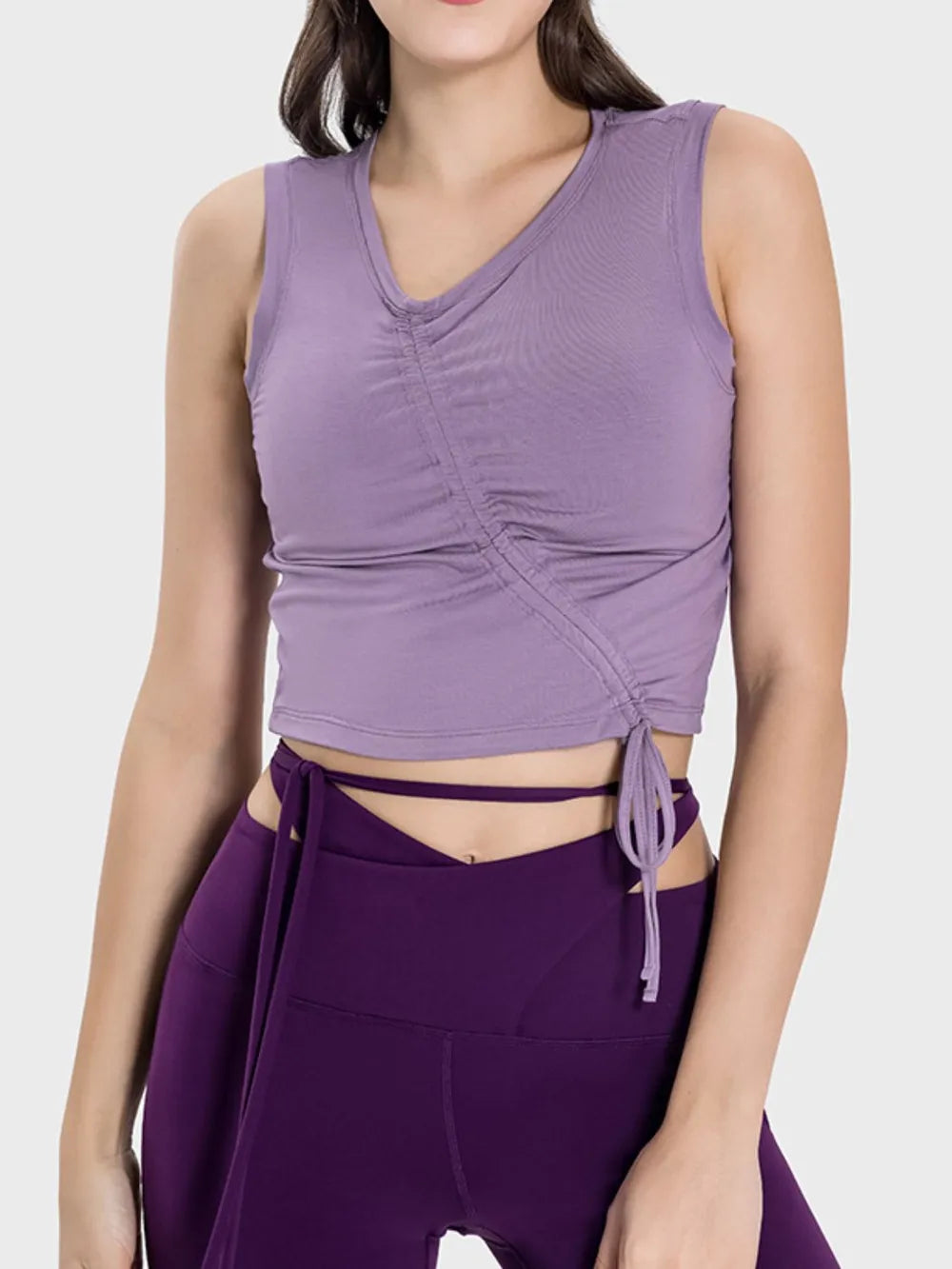 Millennia Drawstring Ruched Wide Strap Active Tank - Lilixa.store