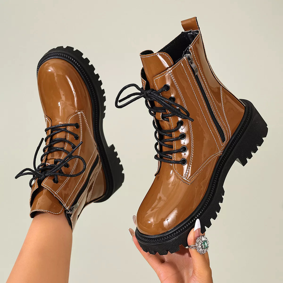 Lace Up Block Heels Boots - Lilixa.store