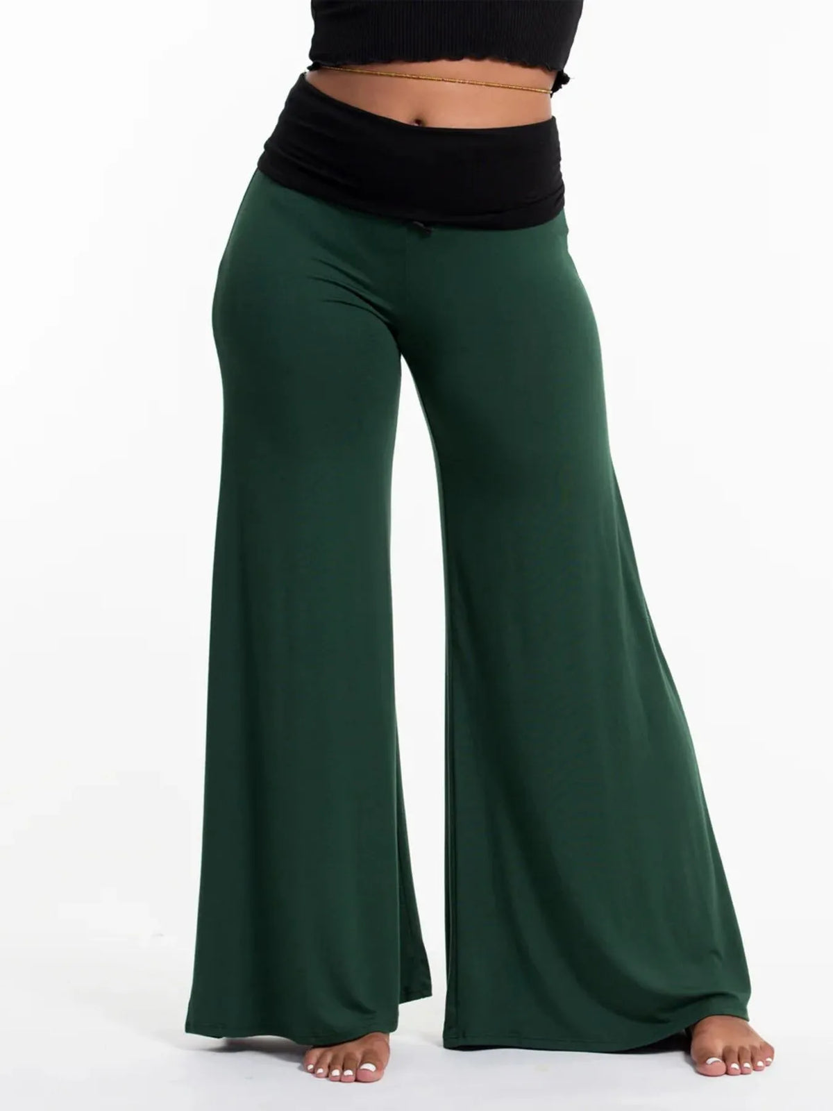 High Waisted Wide Leg Yoga Pants with Contrast Waistband - Lilixa.store