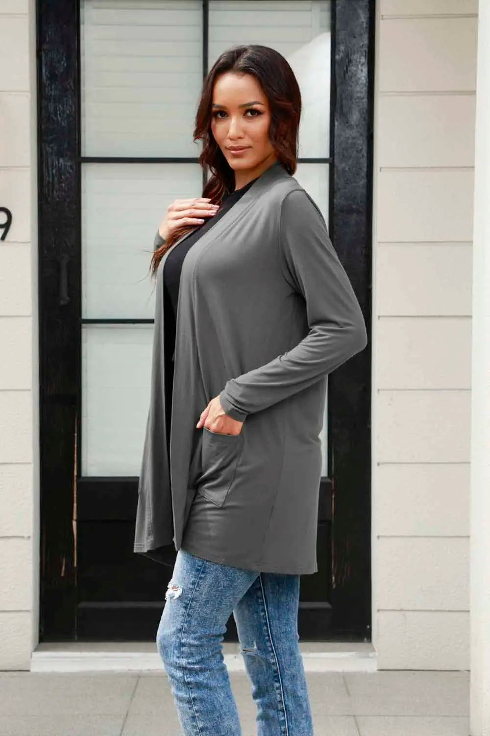 Basic Bae Full Size Open Front Long Sleeve Cardigan with Pockets - Lilixa.store