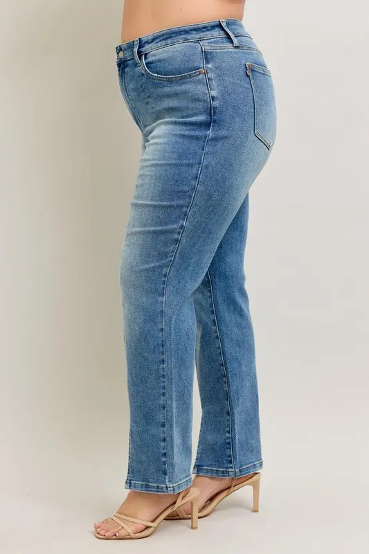 Judy Blue Full Size High Waist Vintage Wash Front Seam & Slit Straight Plus Size - Lilixa.store