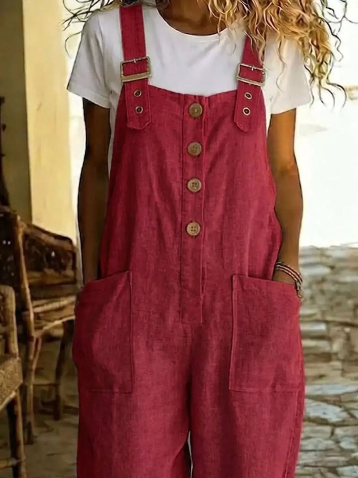 Casual Button Front Wide Leg Overalls - Lilixa.store